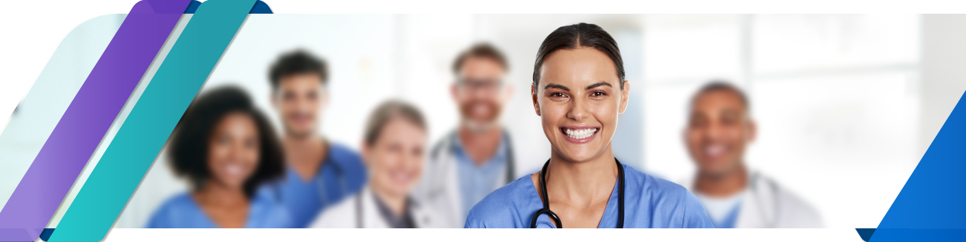 Nurse Leader smiling amongst a group of her fellow clinicians Nurse Leader smiling amongst a group of her fellow clinicians