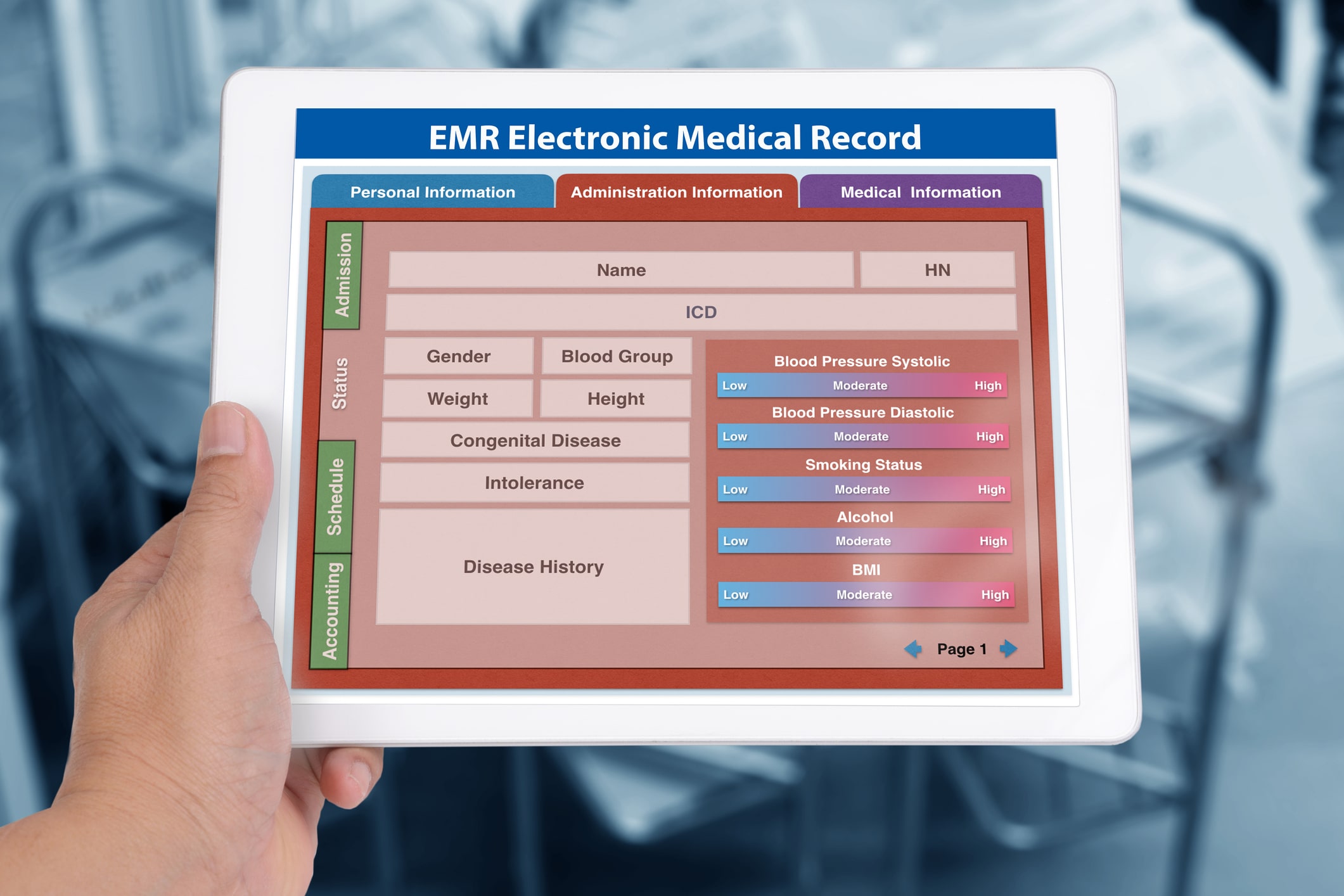 hands hold ipad with electronic medical records platform on screen hands hold ipad with electronic medical records platform on screen