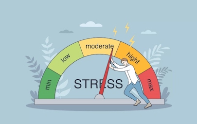 An individual pushing a scale labeled stress An individual pushing a scale labeled stress