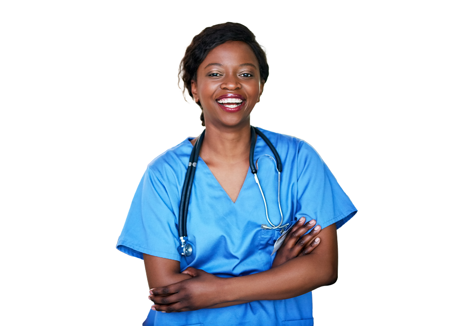 Allied clinician wearing a stethoscope and smiling Allied clinician wearing a stethoscope and smiling