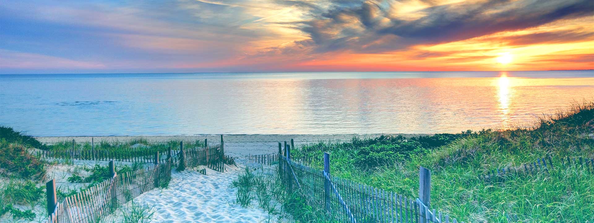 Beautiful Massachusetts beach and body of water at sunset