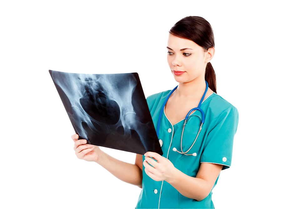a female nurse holding and examining an x-ray a female nurse holding and examining an x-ray