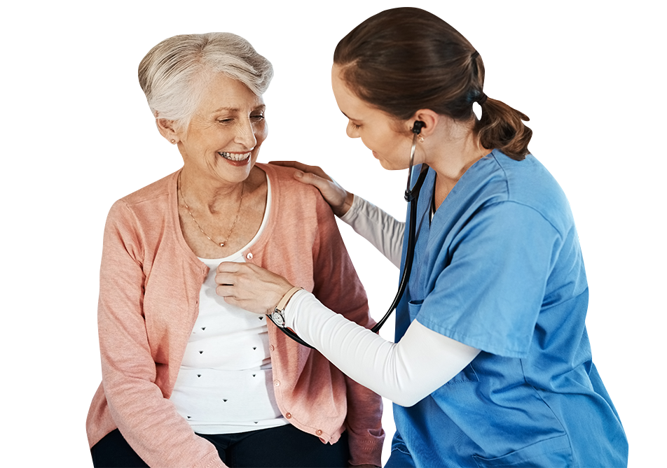 Nurse listening to patient's heartbeat Nurse listening to patient's heartbeat