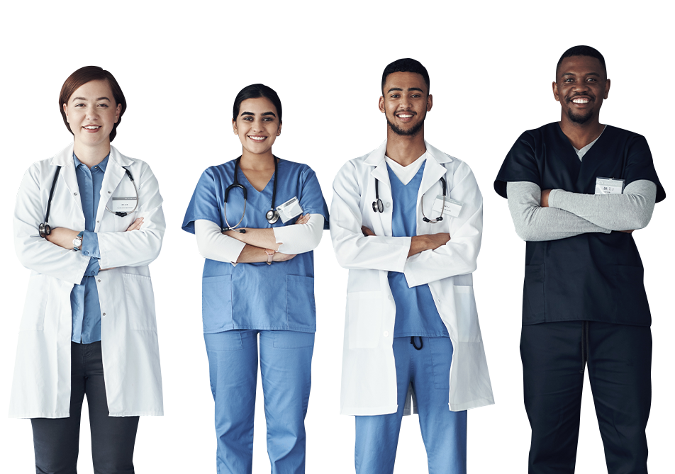 Medical staff lined up against wall Medical staff lined up against wall