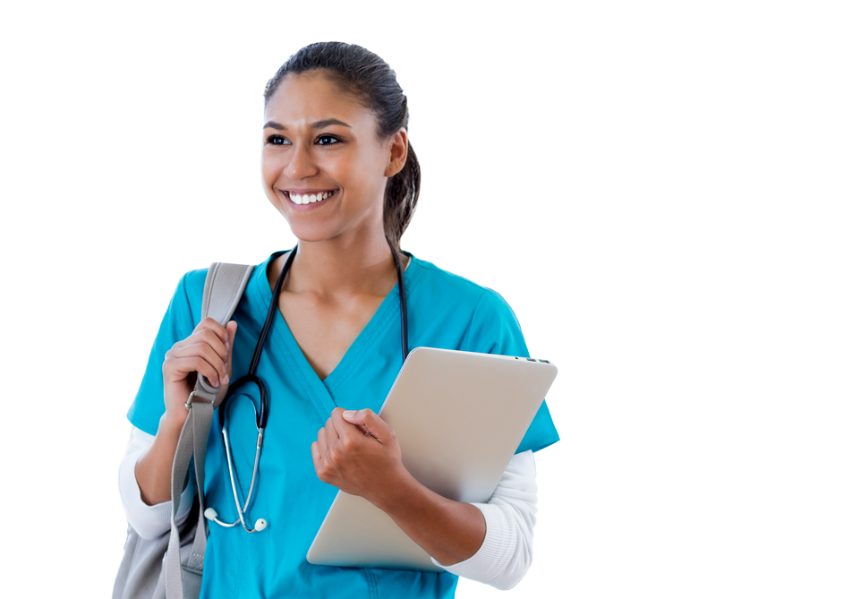 Travel nurse with bag and folder Travel nurse with bag and folder