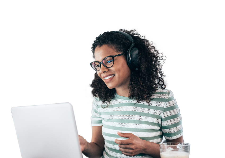 Woman in casual attire using laptop Woman in casual attire using laptop